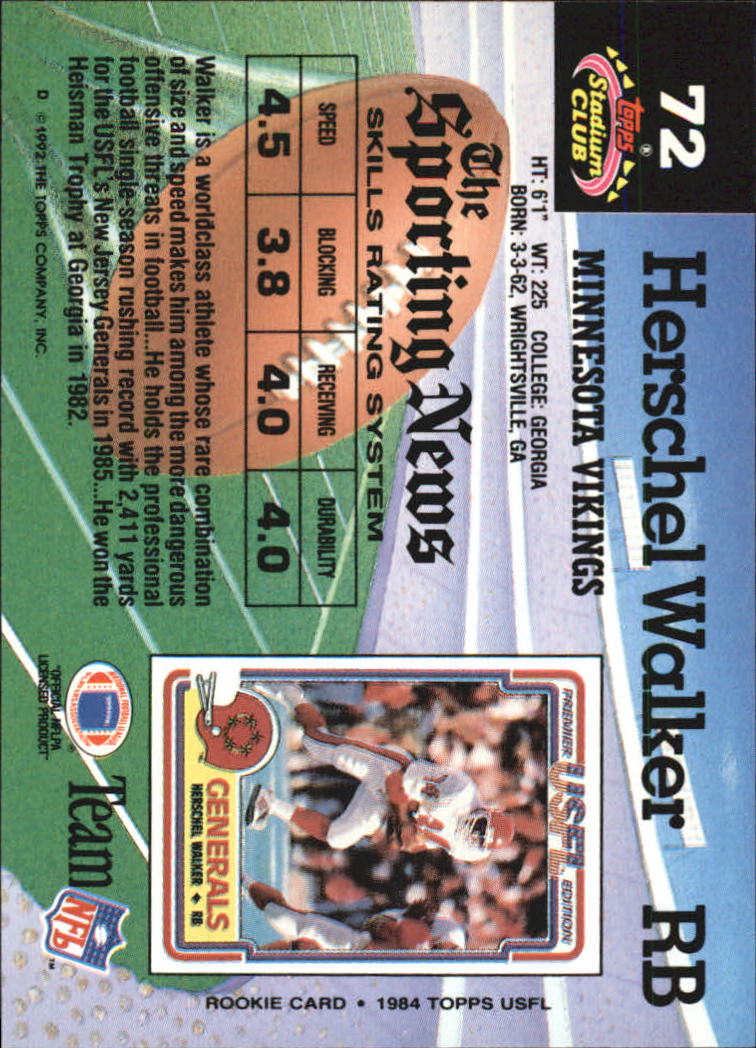 1992 Stadium Club #72 Herschel Walker back image