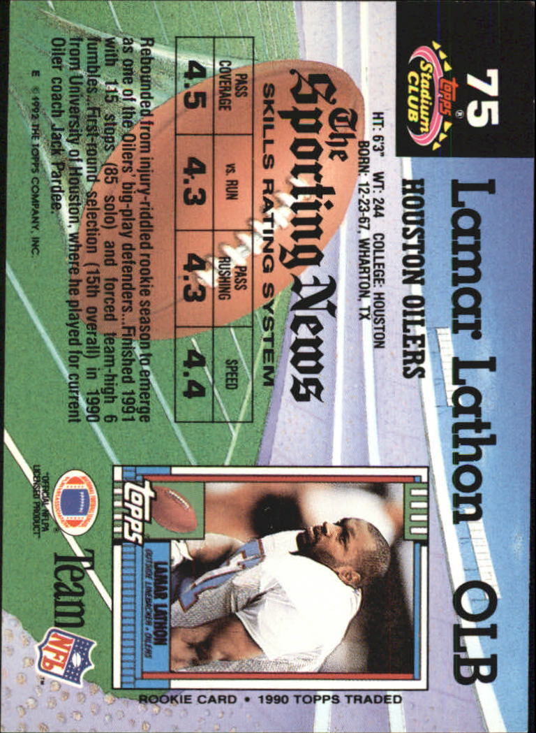 1992 Stadium Club #75 Lamar Lathon back image