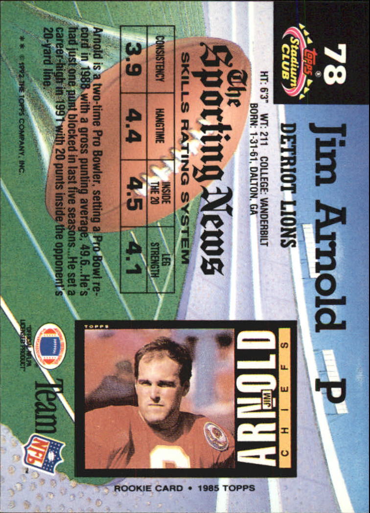 1992 Stadium Club #78 Jim Arnold back image
