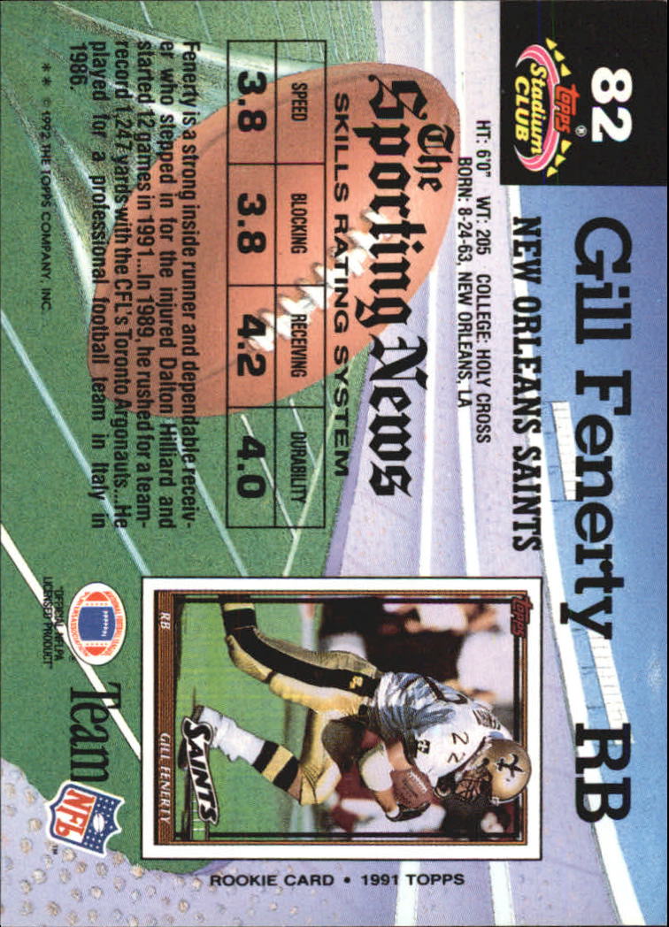 1992 Stadium Club #82 Gill Fenerty back image