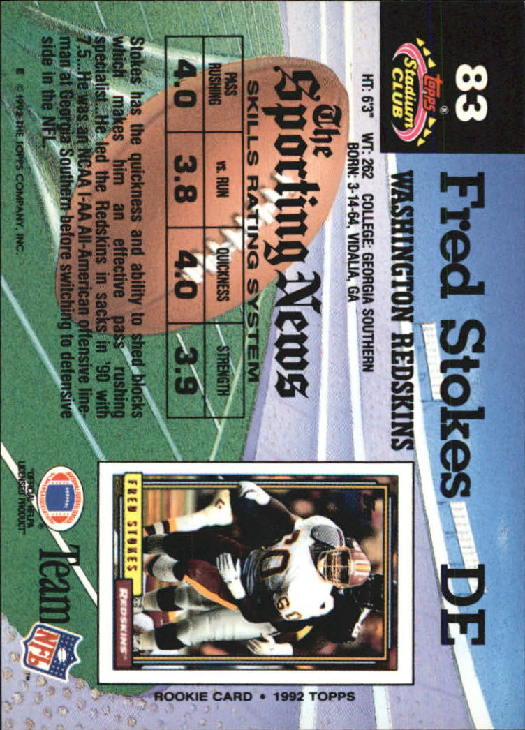 1992 Stadium Club #83 Fred Stokes back image