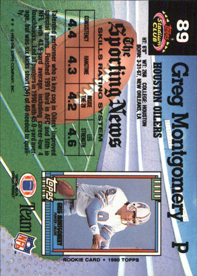 1992 Stadium Club #89 Greg Montgomery back image