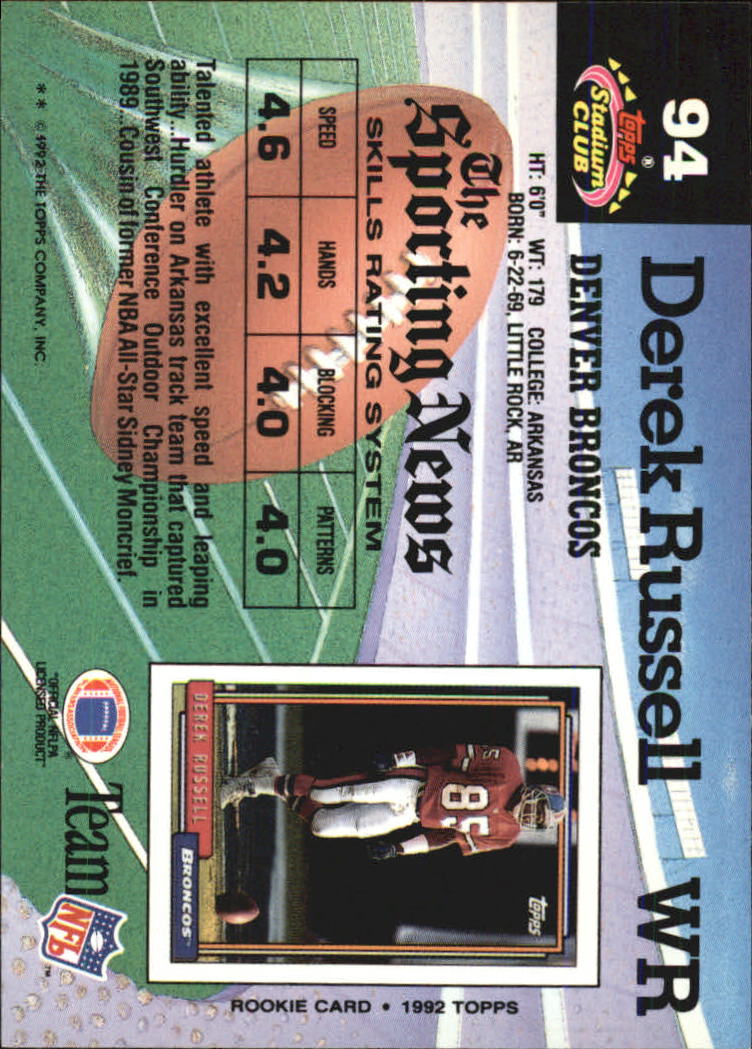 1992 Stadium Club #94 Derek Russell back image