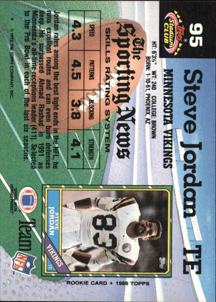 1992 Stadium Club #95 Steve Jordan back image