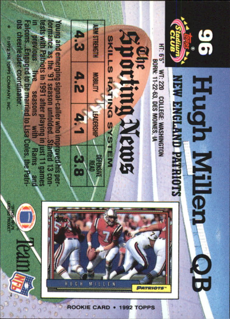 1992 Stadium Club #96 Hugh Millen back image