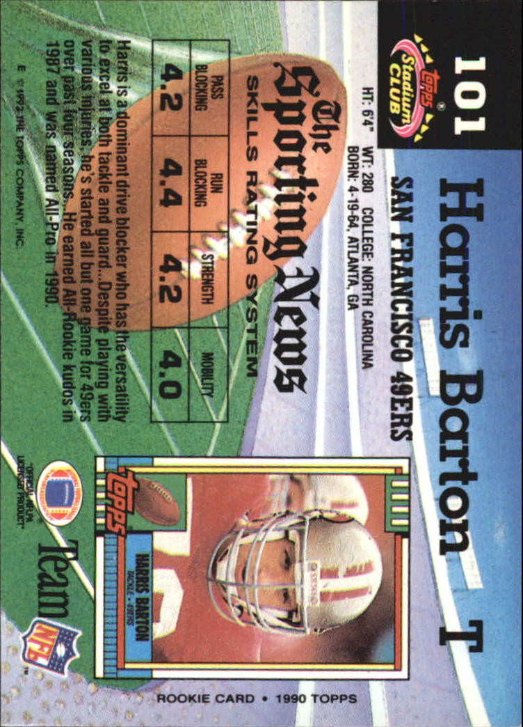 1992 Stadium Club #101 Harris Barton back image