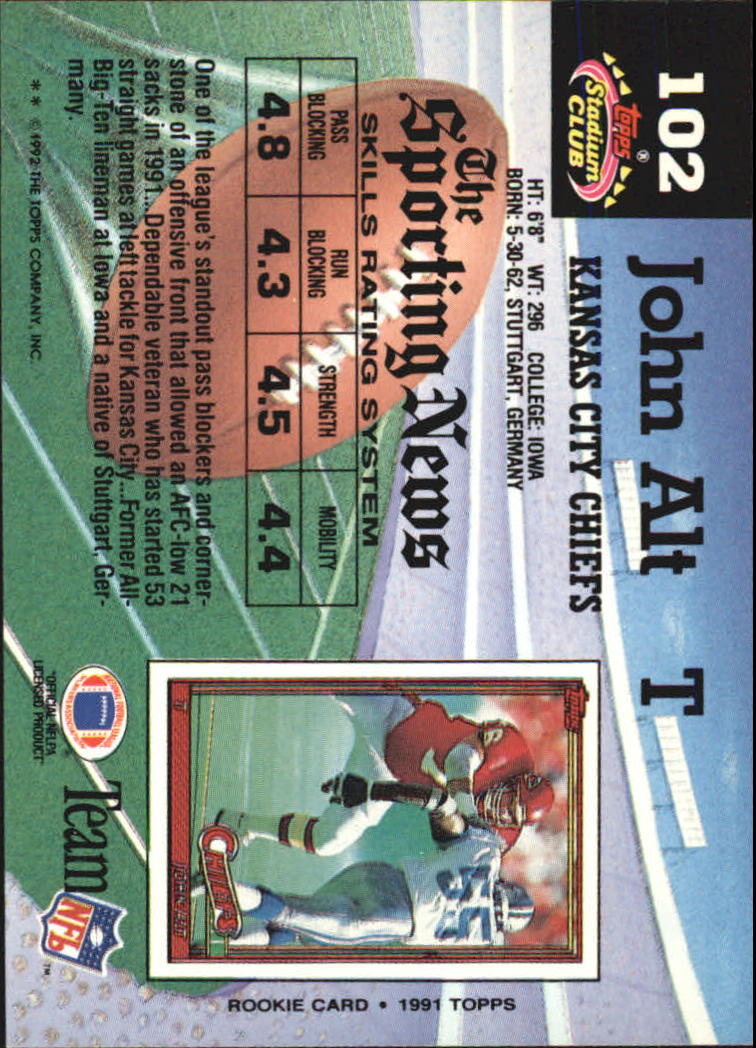 1992 Stadium Club #102 John Alt back image
