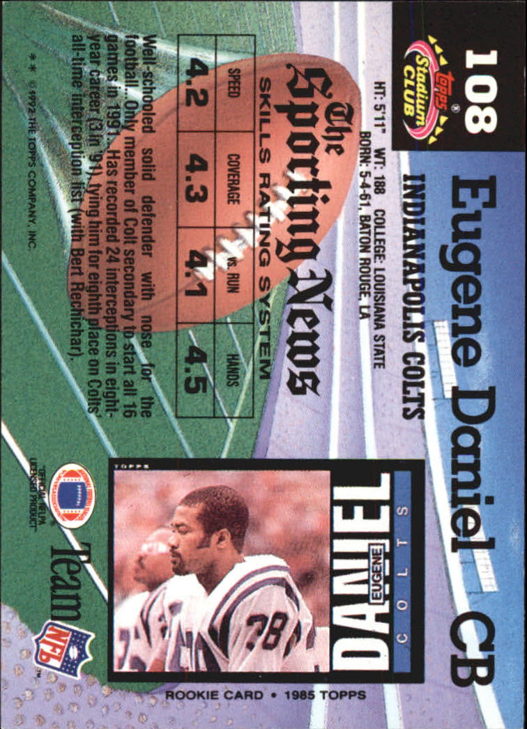 1992 Stadium Club #108 Eugene Daniel back image