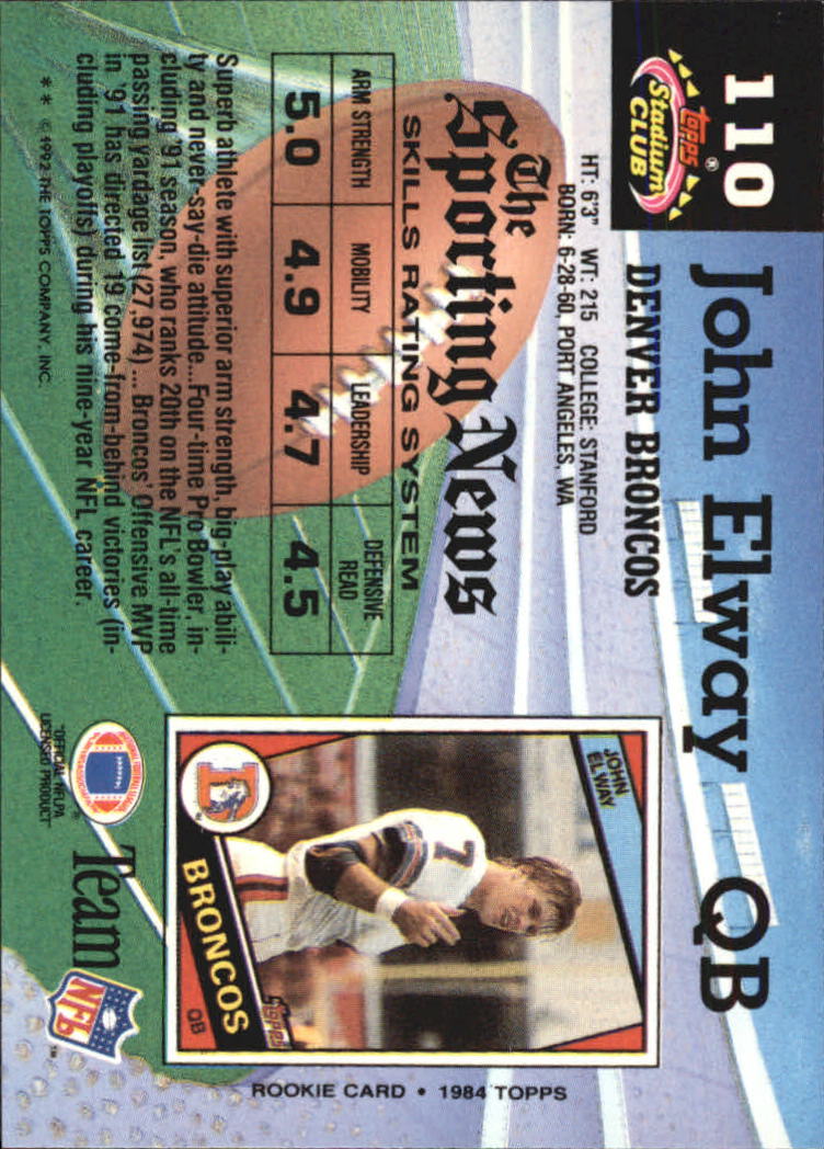 1992 Stadium Club #110 John Elway back image
