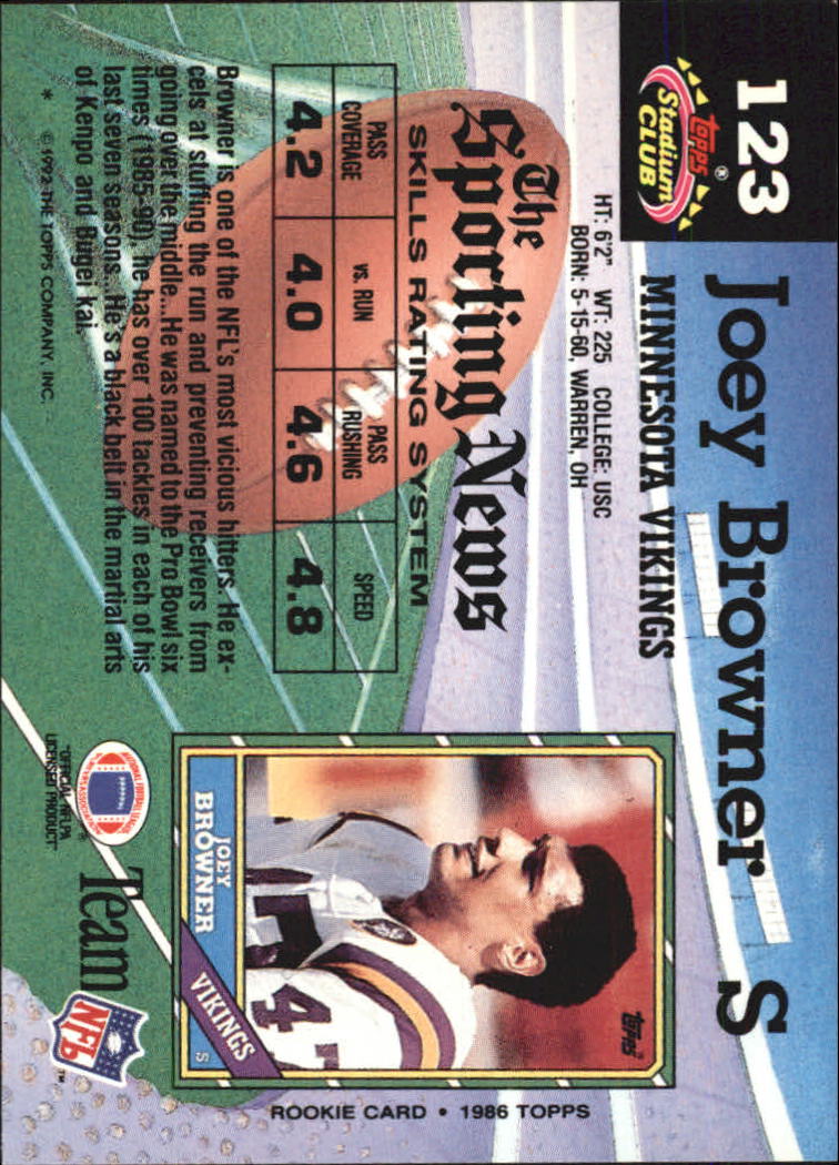 1992 Stadium Club #123 Joey Browner back image
