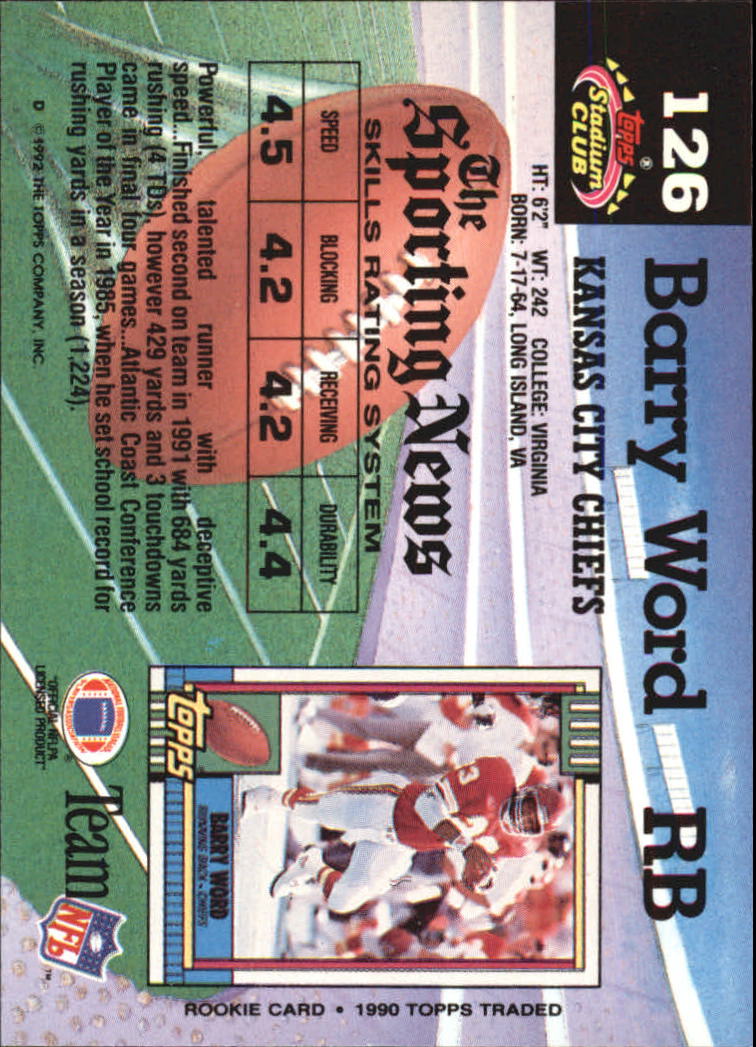 1992 Stadium Club #126 Barry Word back image