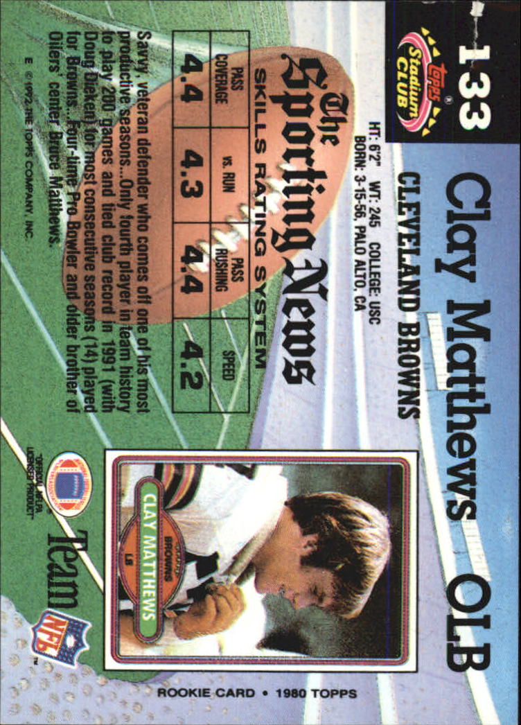 1992 Stadium Club #133 Clay Matthews back image