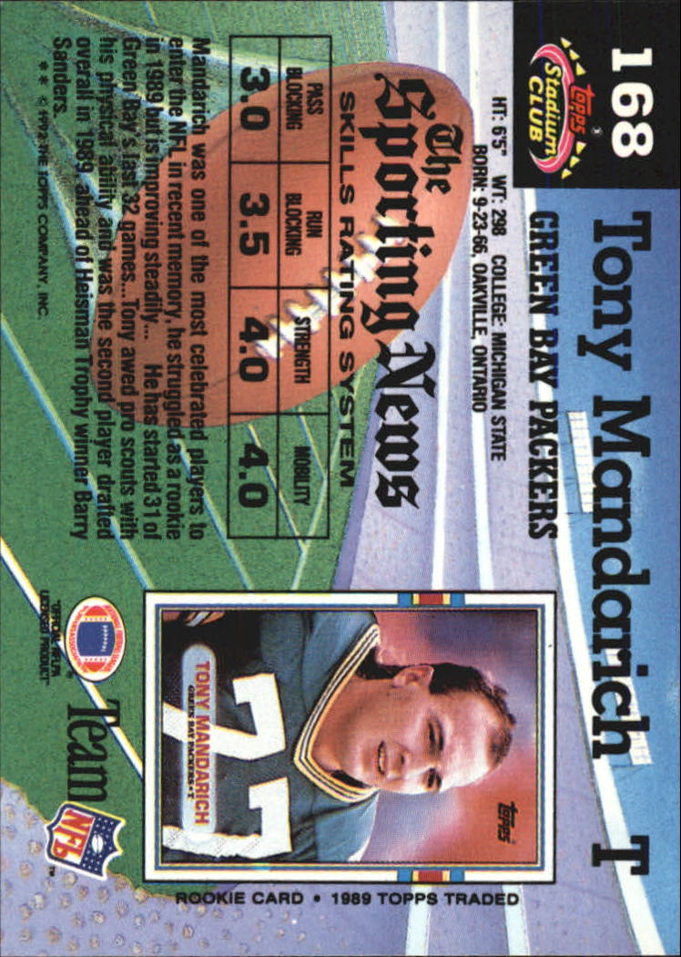 1992 Stadium Club #168 Tony Mandarich back image