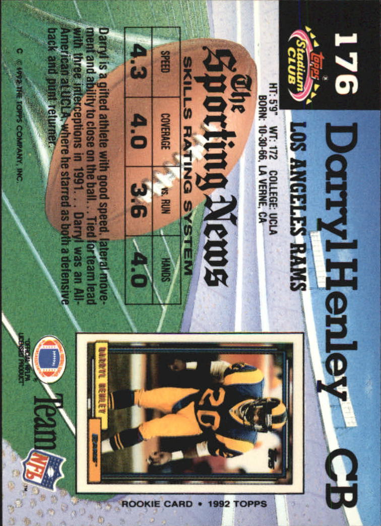 1992 Stadium Club #176 Darryl Henley back image