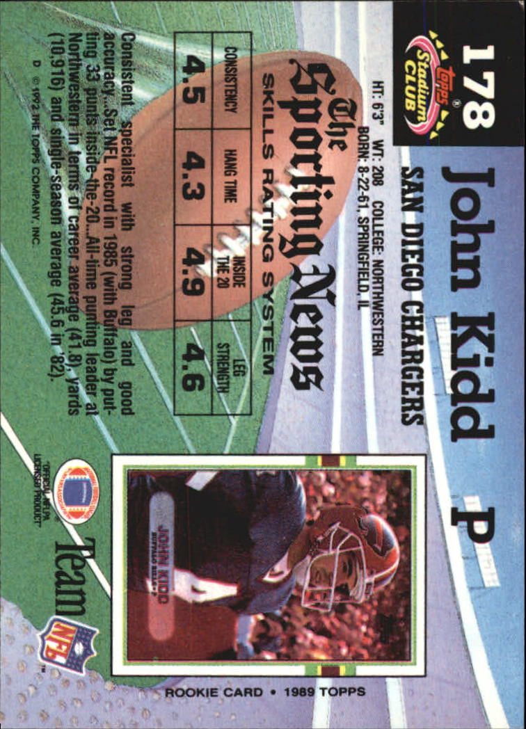 1992 Stadium Club #178 John Kidd back image