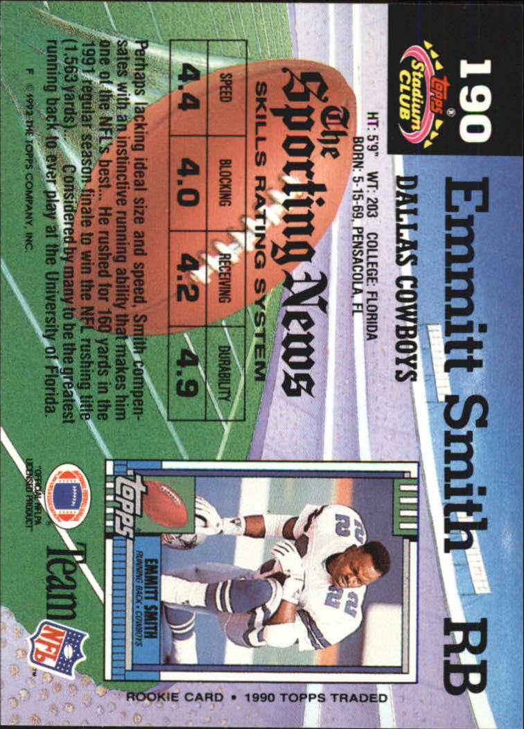 1992 Stadium Club #190 Emmitt Smith back image