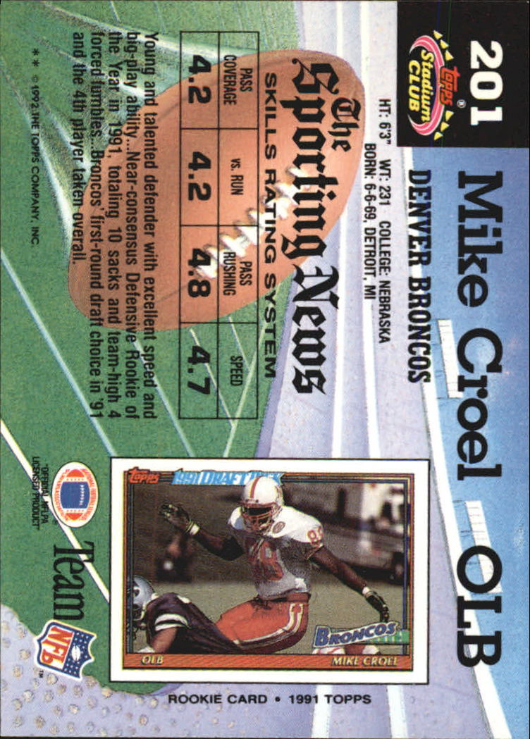 1992 Stadium Club #201 Mike Croel back image