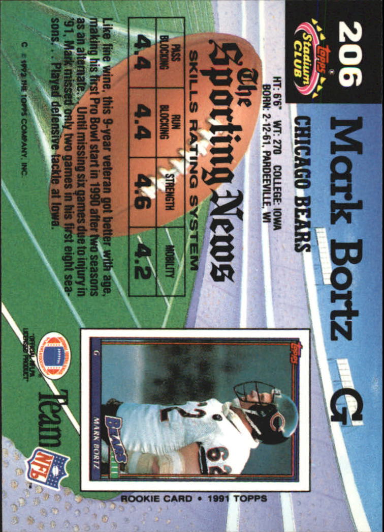 1992 Stadium Club #206 Mark Bortz back image