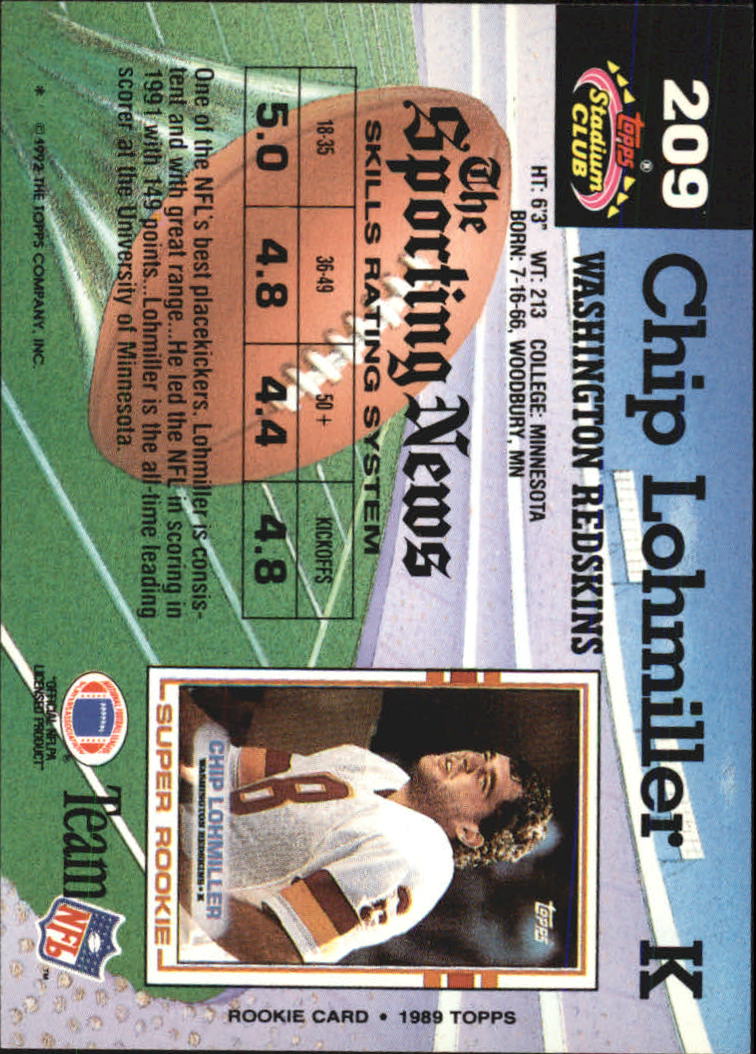 1992 Stadium Club #209 Chip Lohmiller back image