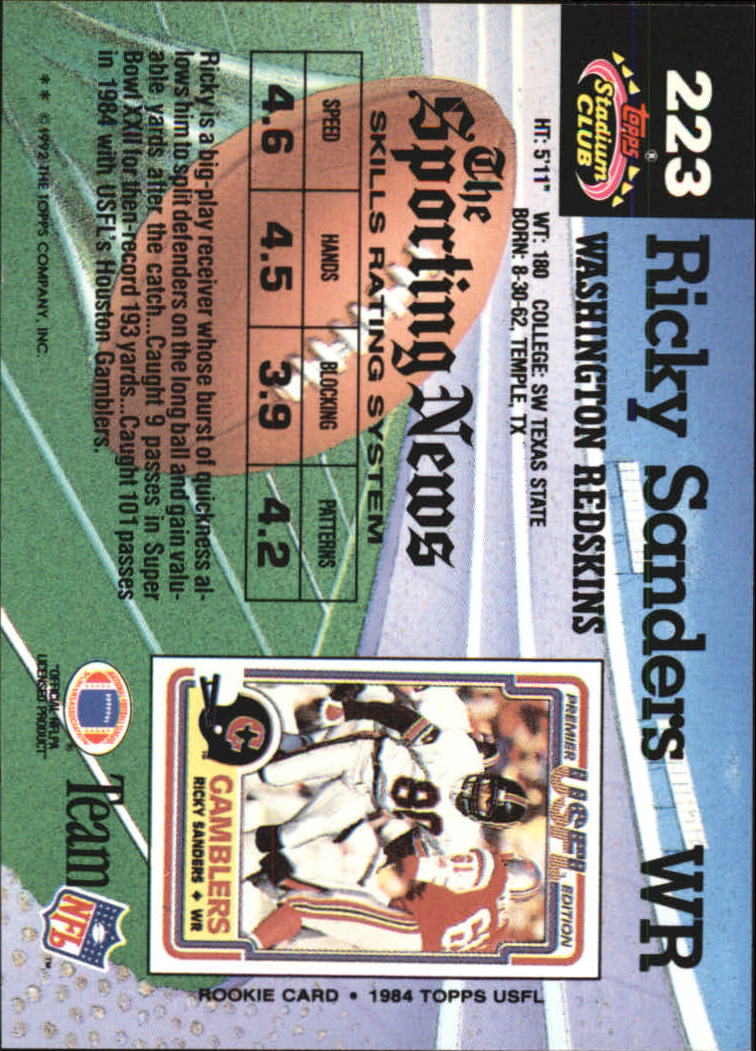 1992 Stadium Club #223 Ricky Sanders back image