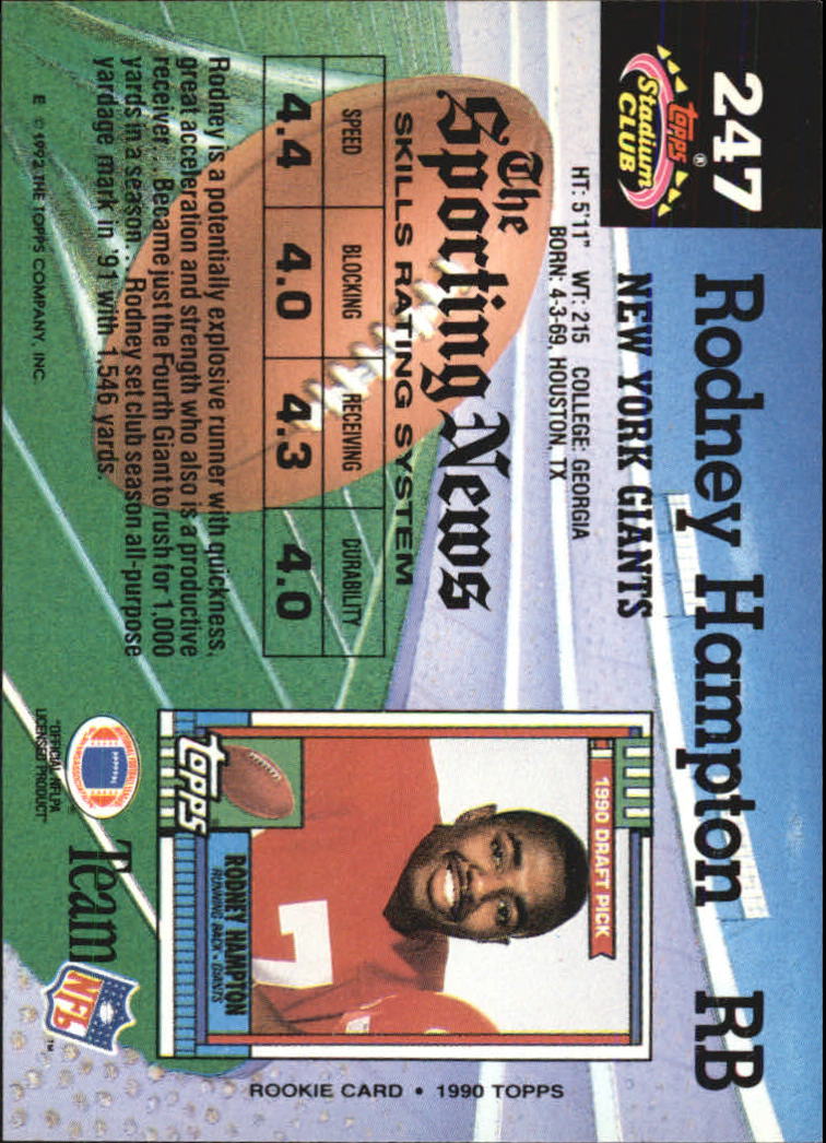 1992 Stadium Club #247 Rodney Hampton back image