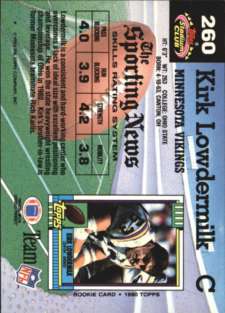 1992 Stadium Club #260 Kirk Lowdermilk back image