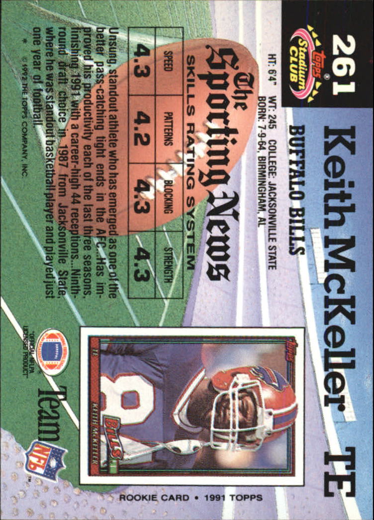1992 Stadium Club #261 Keith McKeller back image