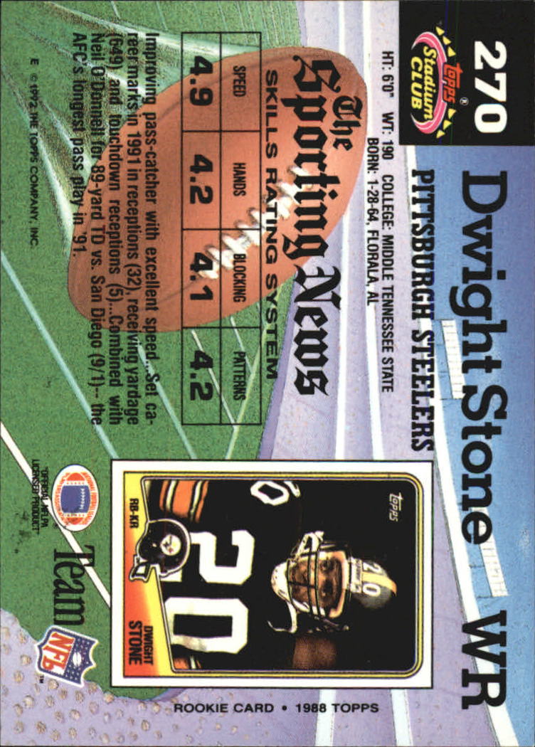 1992 Stadium Club #270 Dwight Stone back image