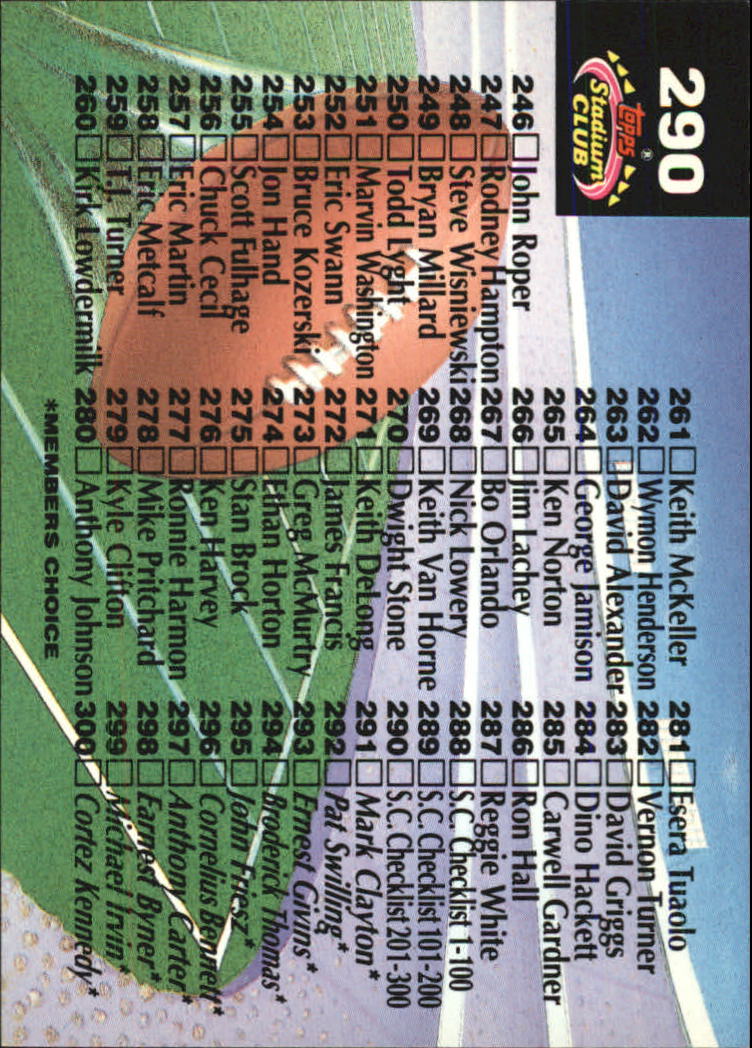 1992 Stadium Club #290 Checklist 201-300 back image