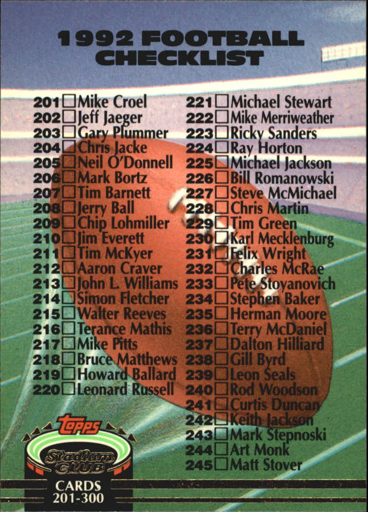1992 Stadium Club #290 Checklist 201-300