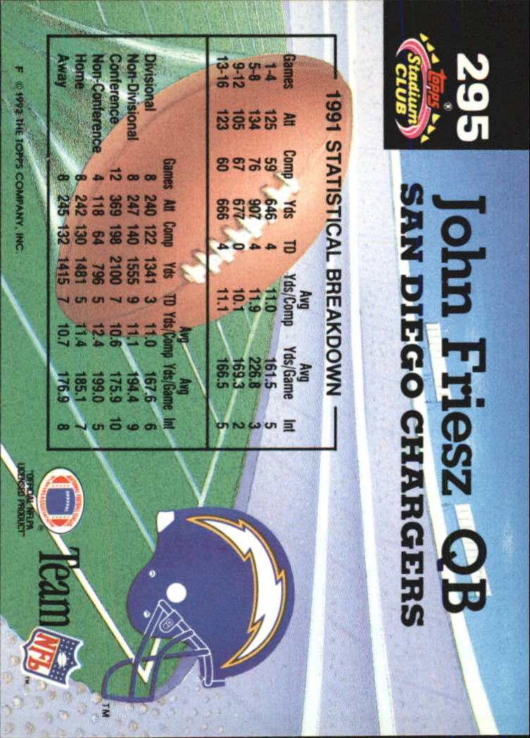 1992 Stadium Club #295 John Friesz MC back image