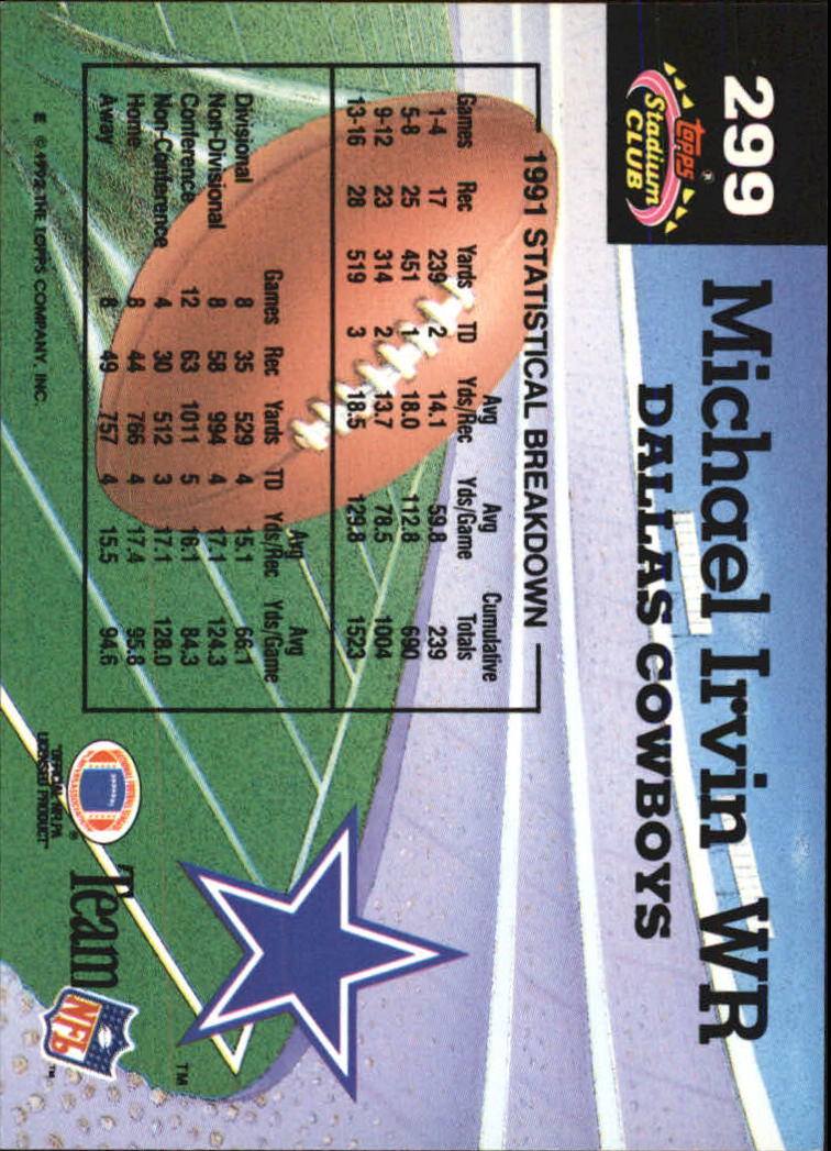 1992 Stadium Club #299 Michael Irvin MC back image