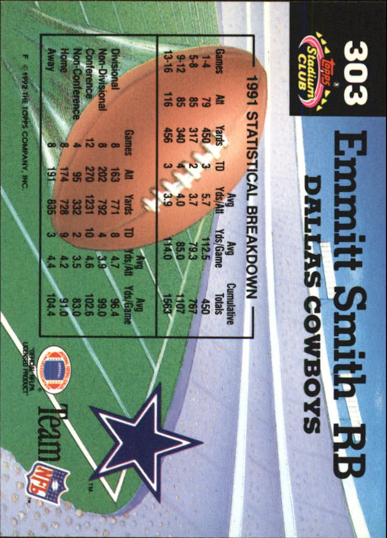 1992 Stadium Club #303 Emmitt Smith MC back image