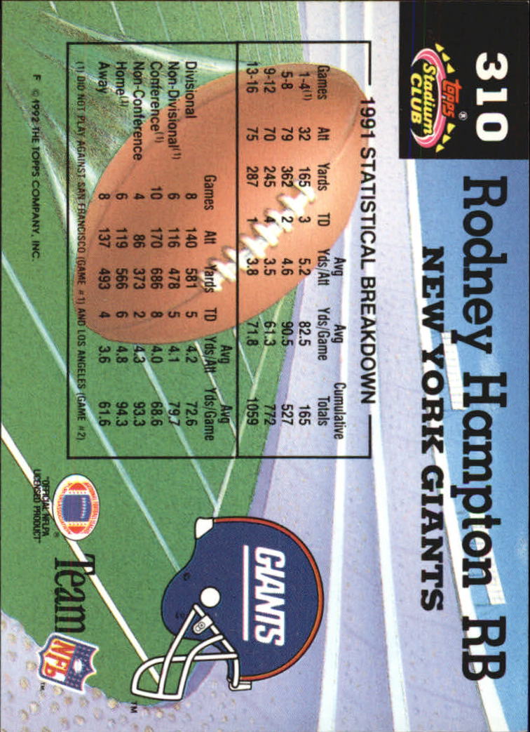 1992 Stadium Club #310 Rodney Hampton MC back image