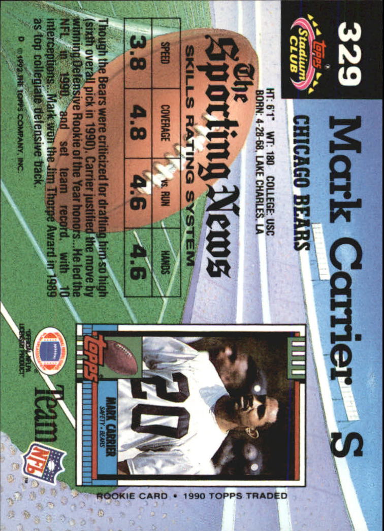 1992 Stadium Club #329 Mark Carrier DB back image