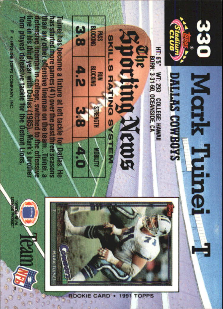 1992 Stadium Club #330 Mark Tuinei back image