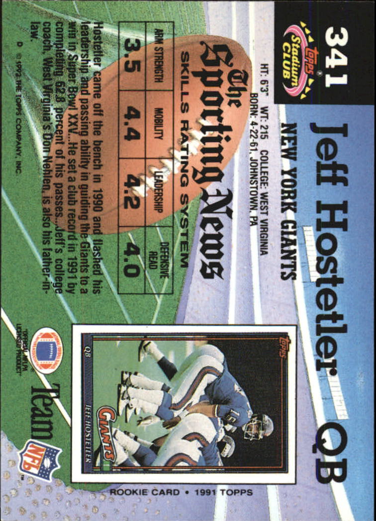 1992 Stadium Club #341 Jeff Hostetler back image