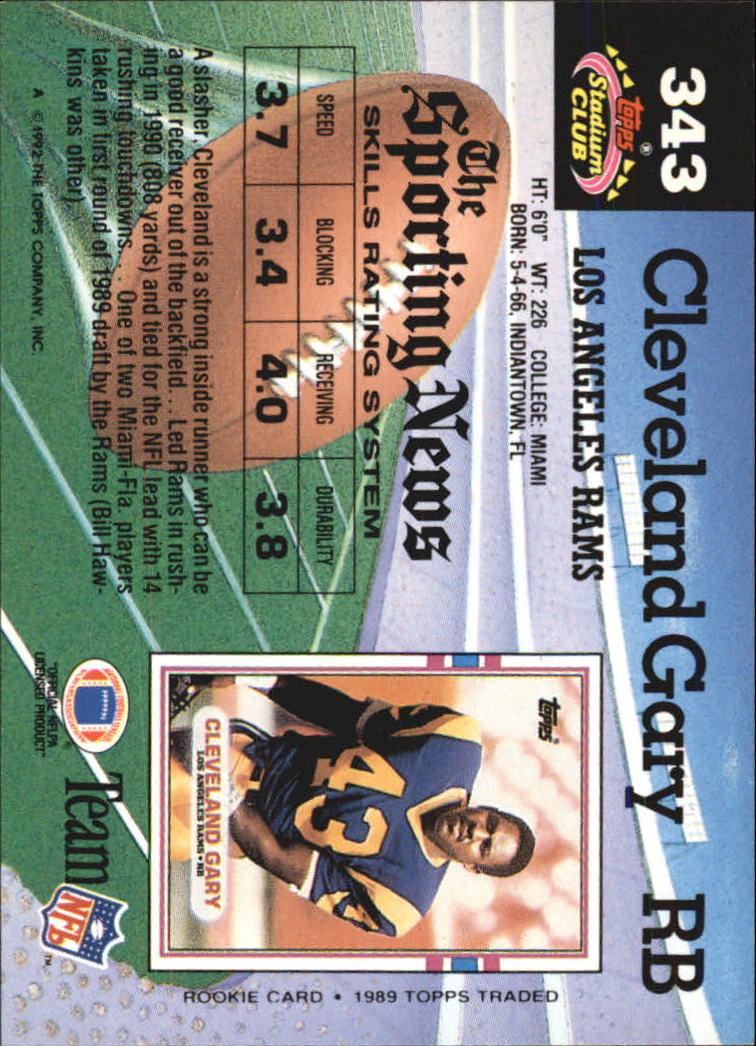 1992 Stadium Club #343 Cleveland Gary back image