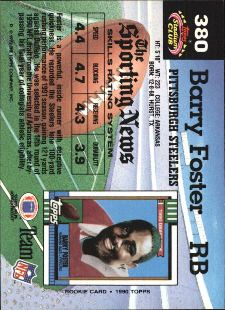 1992 Stadium Club #380 Barry Foster back image