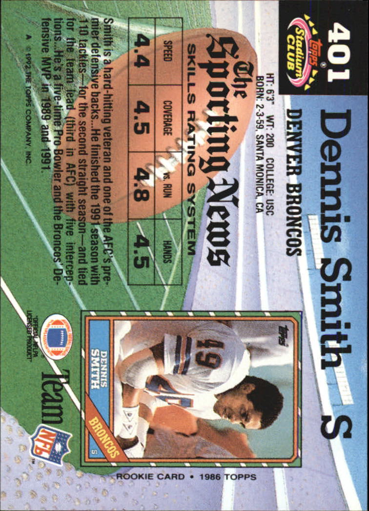 1992 Stadium Club #401 Dennis Smith back image
