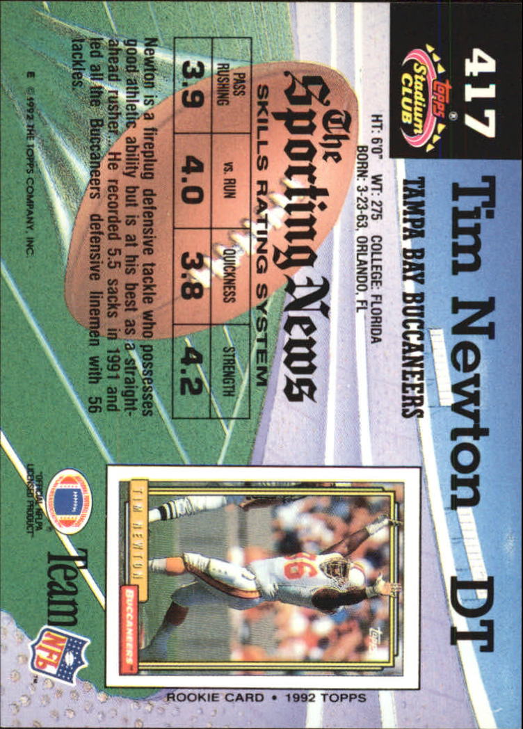 1992 Stadium Club #417 Tim Newton back image