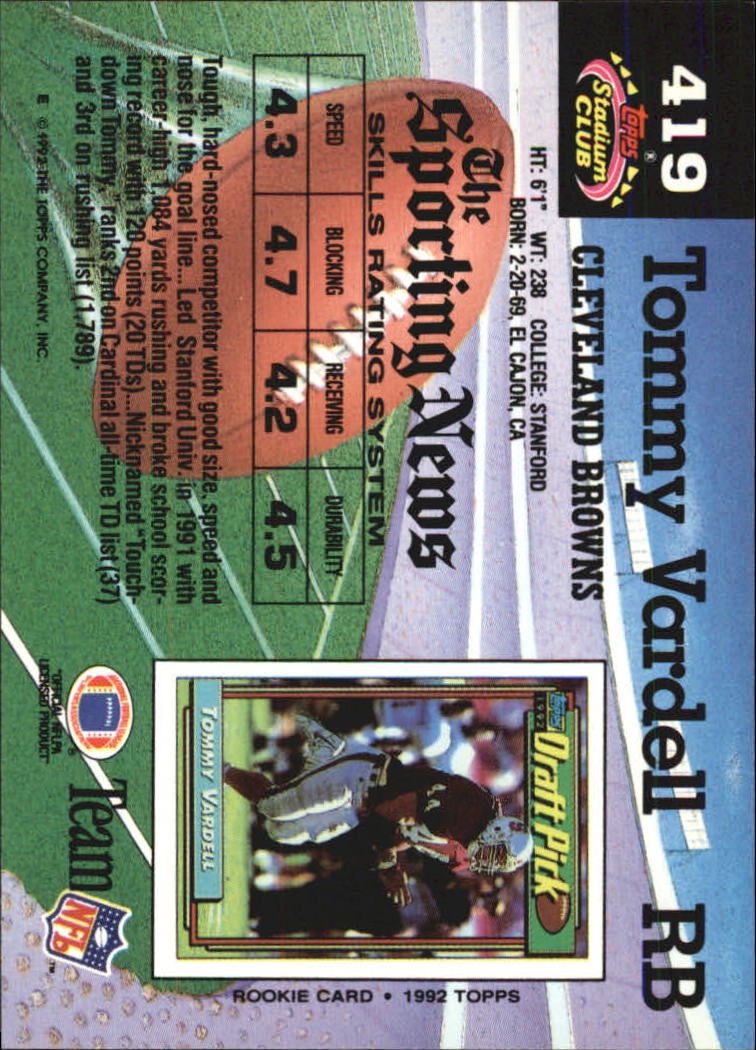 1992 Stadium Club #419 Tommy Vardell RC back image