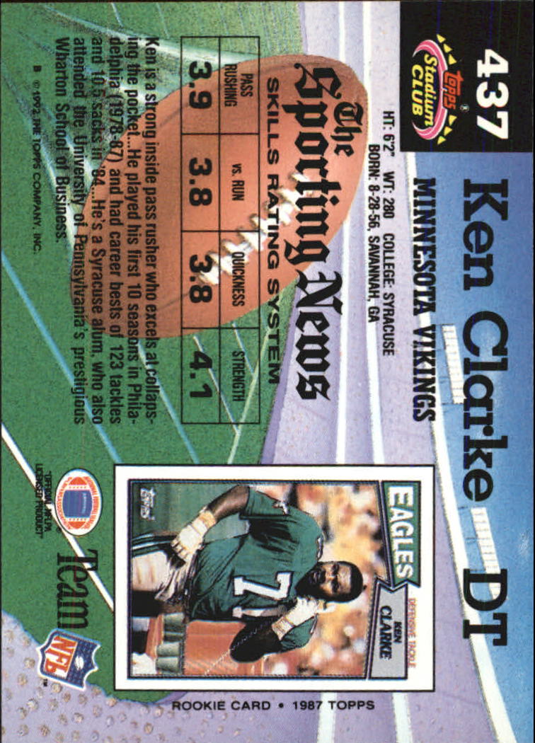 1992 Stadium Club #437 Ken Clarke back image