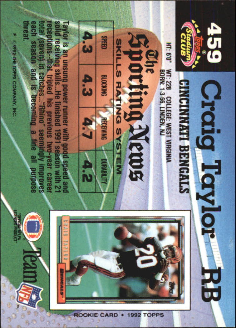 1992 Stadium Club #459 Craig Taylor back image