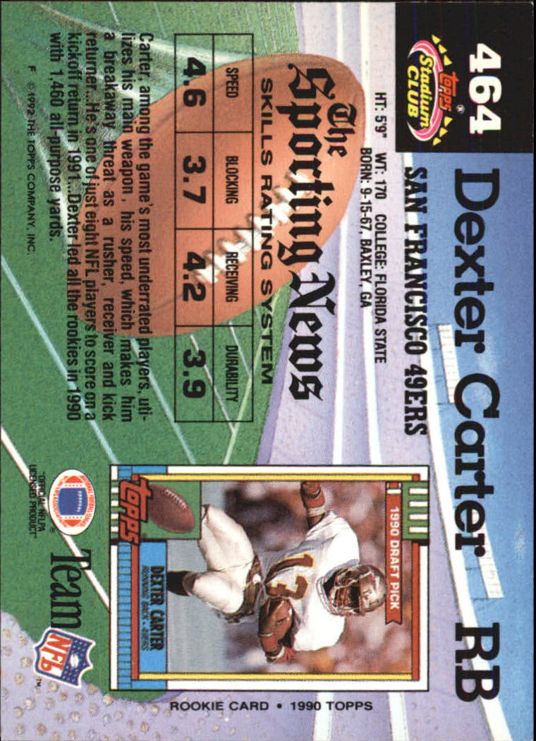 1992 Stadium Club #464 Dexter Carter back image