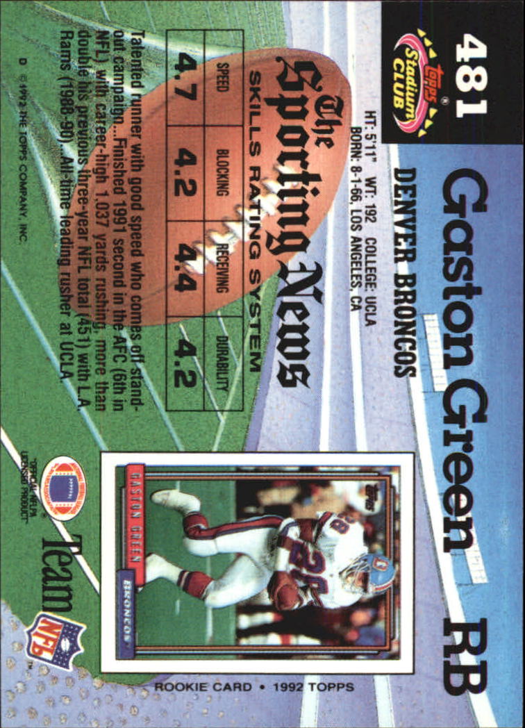 1992 Stadium Club #481 Gaston Green back image