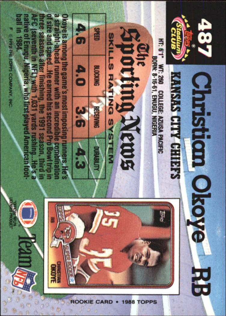 1992 Stadium Club #487 Christian Okoye back image