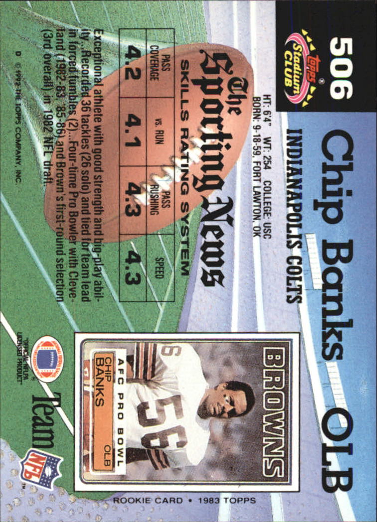 1992 Stadium Club #506 Chip Banks back image