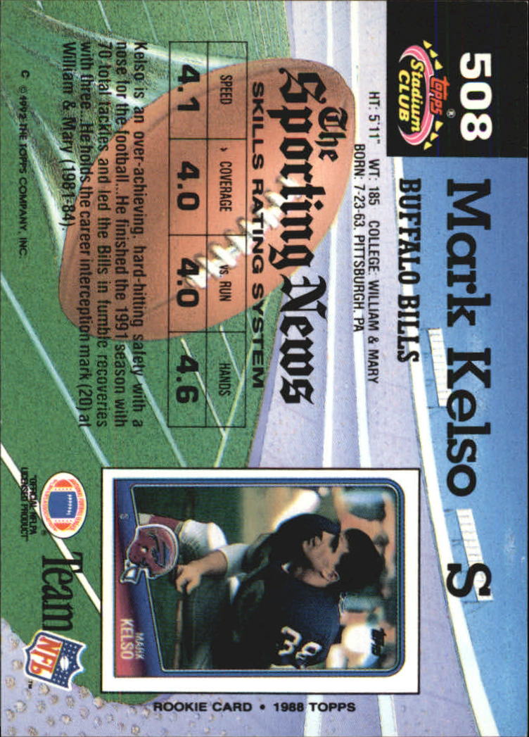 1992 Stadium Club #508 Mark Kelso back image