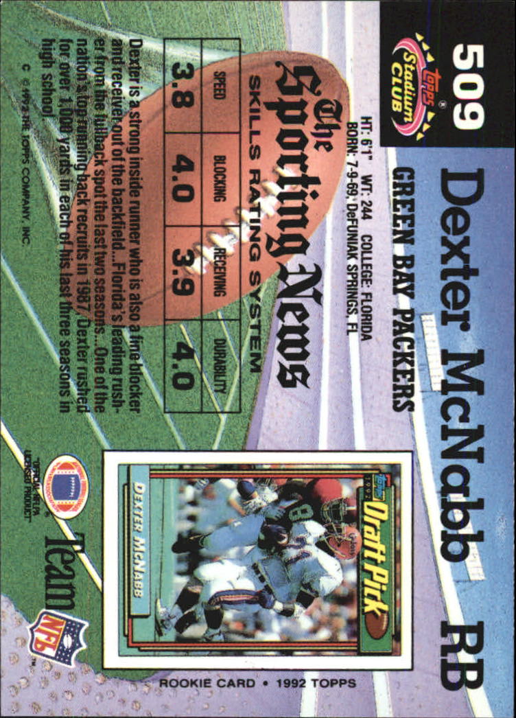 Dexter McNabb Rookie 1992 Power #145 Green Bay Packers